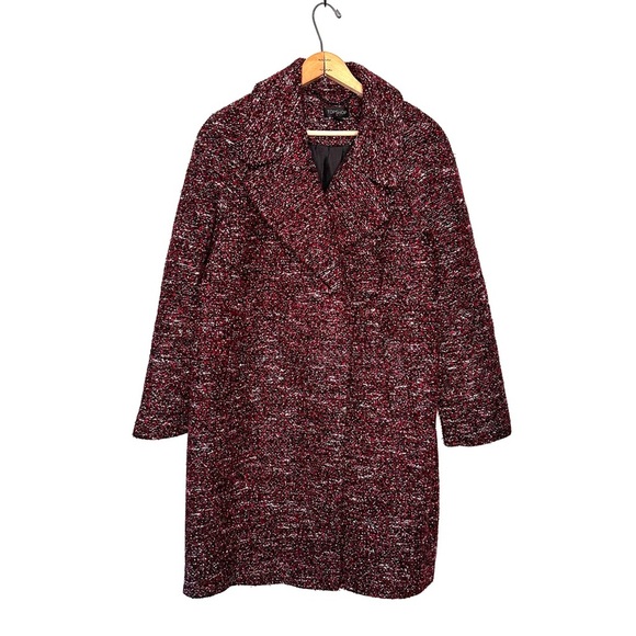Topshop | Red and Black Tweed Double Breasted Winter Coat Size Small - Picture 1 of 9